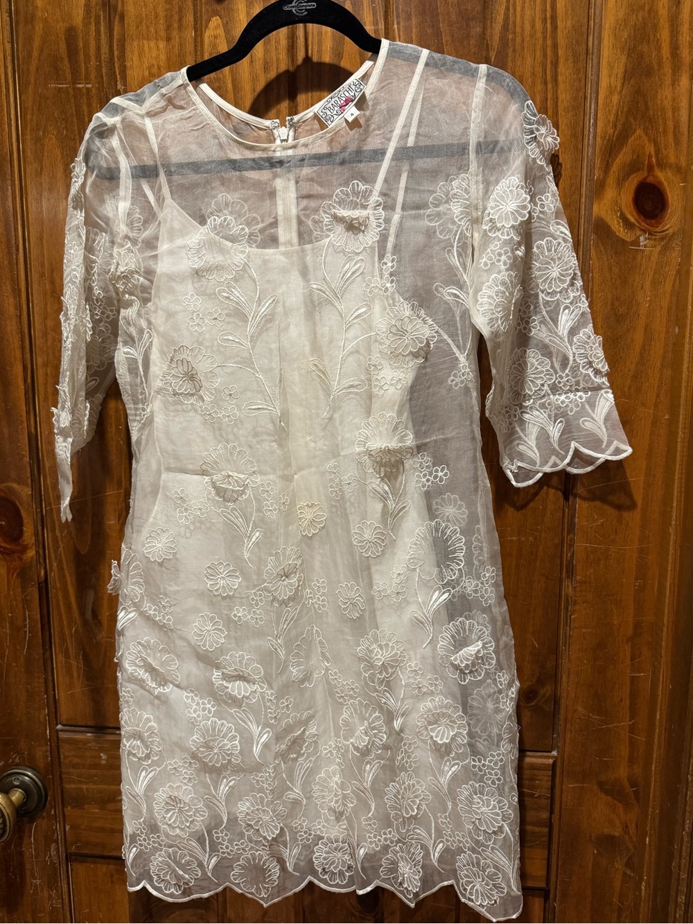 Anthropologie Bridal Bride Sheer Ivory Floral Embroidered Dress